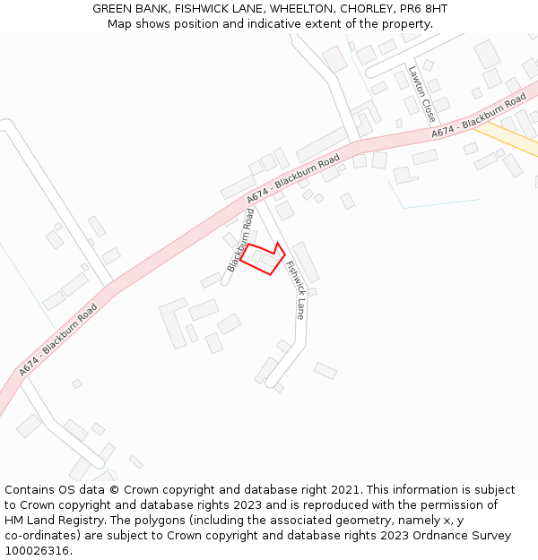 GREEN BANK, FISHWICK LANE, WHEELTON, CHORLEY, PR6 8HT: Location map and indicative extent of plot