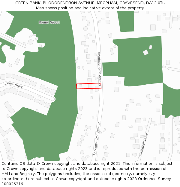 GREEN BANK, RHODODENDRON AVENUE, MEOPHAM, GRAVESEND, DA13 0TU: Location map and indicative extent of plot