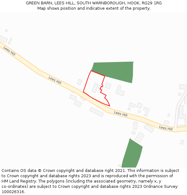 GREEN BARN, LEES HILL, SOUTH WARNBOROUGH, HOOK, RG29 1RG: Location map and indicative extent of plot