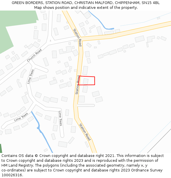 GREEN BORDERS, STATION ROAD, CHRISTIAN MALFORD, CHIPPENHAM, SN15 4BL: Location map and indicative extent of plot