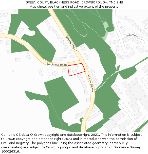 GREEN COURT, BLACKNESS ROAD, CROWBOROUGH, TN6 2NB: Location map and indicative extent of plot