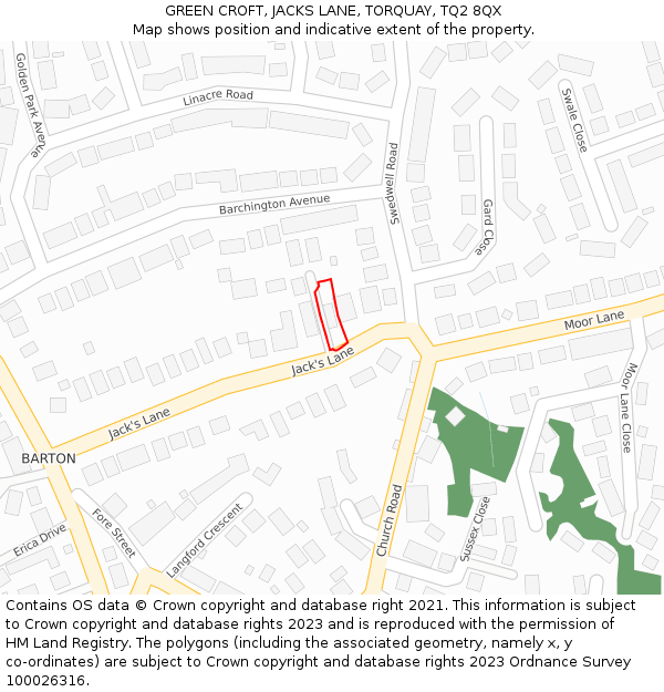 GREEN CROFT, JACKS LANE, TORQUAY, TQ2 8QX: Location map and indicative extent of plot