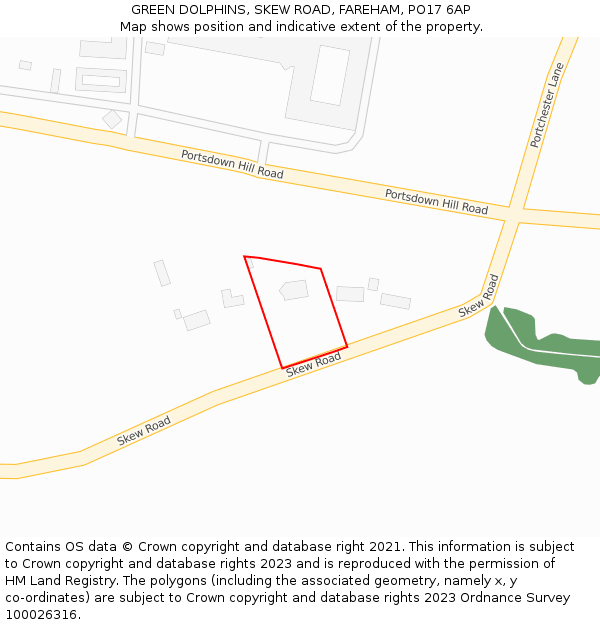 GREEN DOLPHINS, SKEW ROAD, FAREHAM, PO17 6AP: Location map and indicative extent of plot
