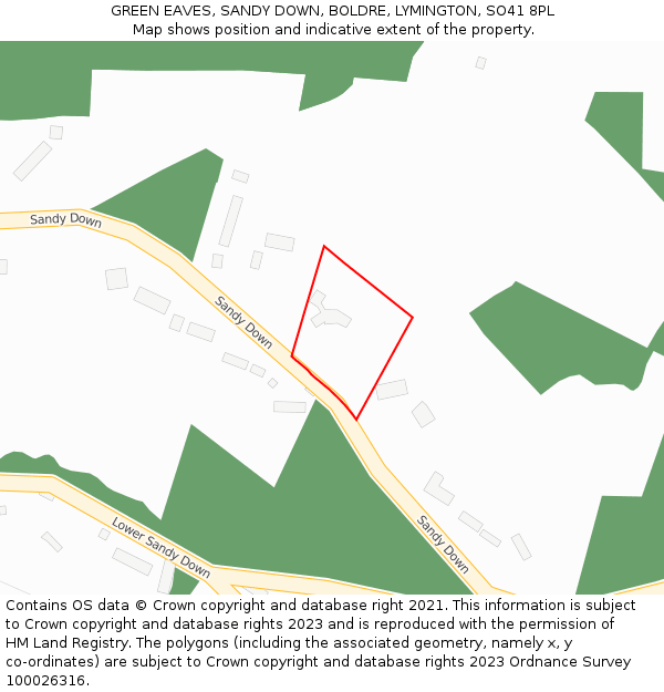 GREEN EAVES, SANDY DOWN, BOLDRE, LYMINGTON, SO41 8PL: Location map and indicative extent of plot