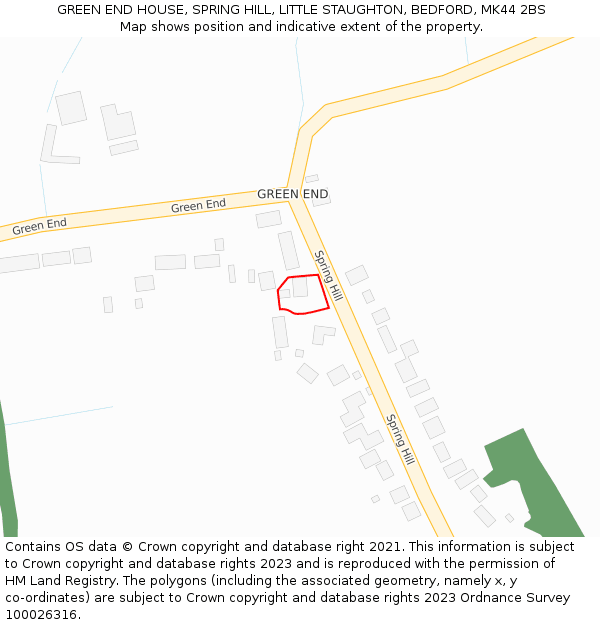 GREEN END HOUSE, SPRING HILL, LITTLE STAUGHTON, BEDFORD, MK44 2BS: Location map and indicative extent of plot