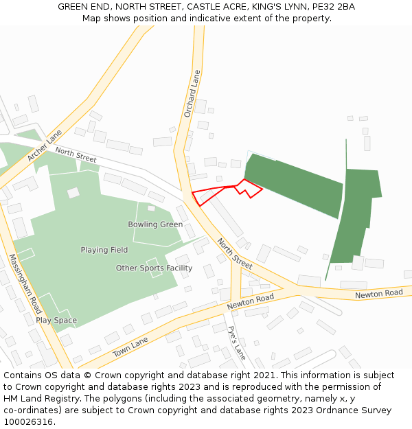 GREEN END, NORTH STREET, CASTLE ACRE, KING'S LYNN, PE32 2BA: Location map and indicative extent of plot