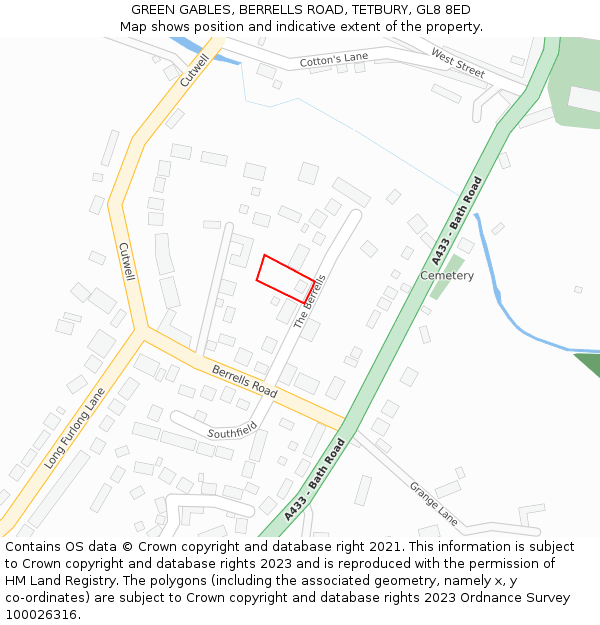 GREEN GABLES, BERRELLS ROAD, TETBURY, GL8 8ED: Location map and indicative extent of plot