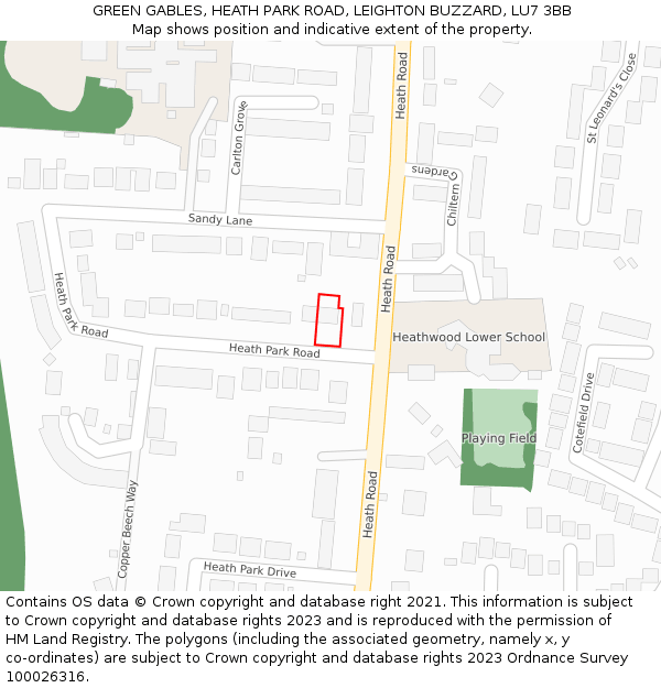 GREEN GABLES, HEATH PARK ROAD, LEIGHTON BUZZARD, LU7 3BB: Location map and indicative extent of plot