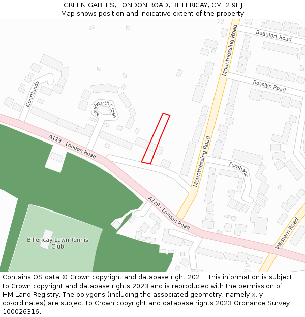 GREEN GABLES, LONDON ROAD, BILLERICAY, CM12 9HJ: Location map and indicative extent of plot