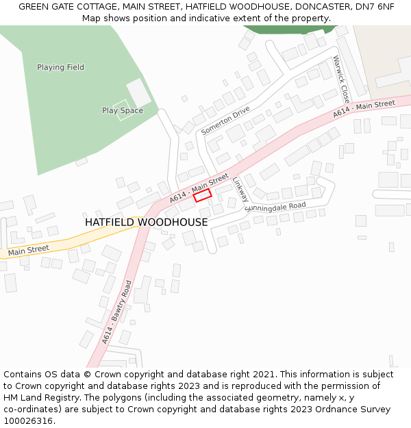 GREEN GATE COTTAGE, MAIN STREET, HATFIELD WOODHOUSE, DONCASTER, DN7 6NF: Location map and indicative extent of plot