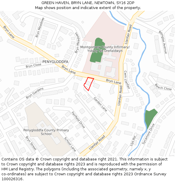 GREEN HAVEN, BRYN LANE, NEWTOWN, SY16 2DP: Location map and indicative extent of plot