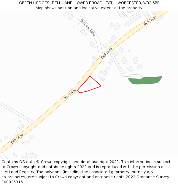 GREEN HEDGES, BELL LANE, LOWER BROADHEATH, WORCESTER, WR2 6RR: Location map and indicative extent of plot