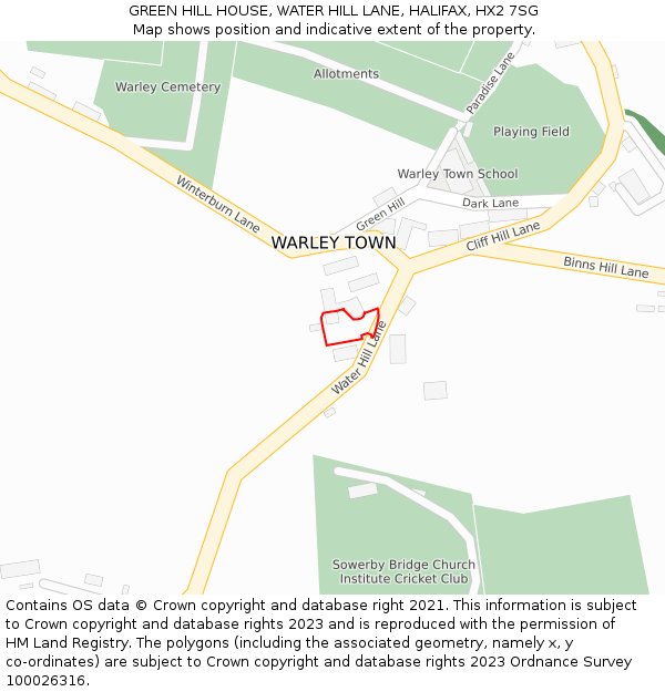 GREEN HILL HOUSE, WATER HILL LANE, HALIFAX, HX2 7SG: Location map and indicative extent of plot