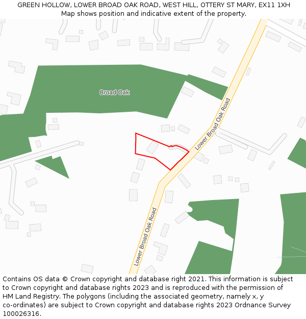 GREEN HOLLOW, LOWER BROAD OAK ROAD, WEST HILL, OTTERY ST MARY, EX11 1XH: Location map and indicative extent of plot