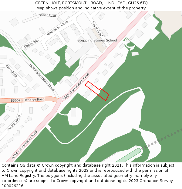 GREEN HOLT, PORTSMOUTH ROAD, HINDHEAD, GU26 6TQ: Location map and indicative extent of plot