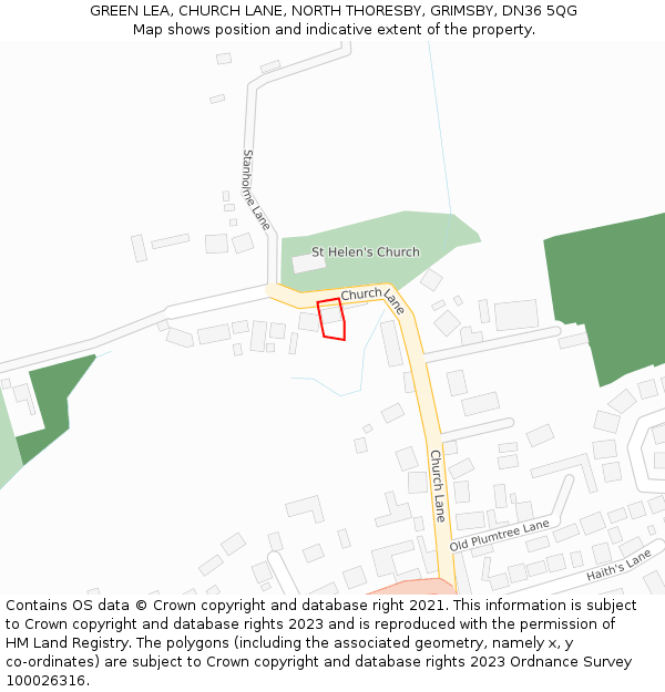 GREEN LEA, CHURCH LANE, NORTH THORESBY, GRIMSBY, DN36 5QG: Location map and indicative extent of plot