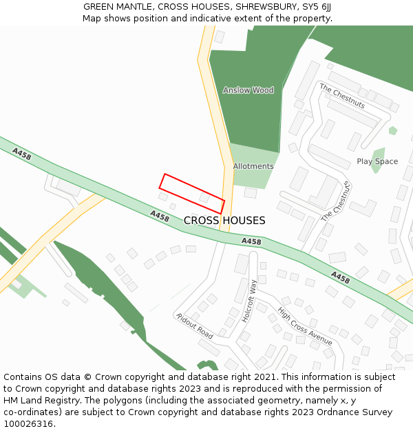 GREEN MANTLE, CROSS HOUSES, SHREWSBURY, SY5 6JJ: Location map and indicative extent of plot