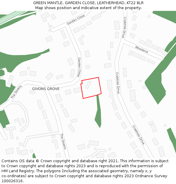 GREEN MANTLE, GARDEN CLOSE, LEATHERHEAD, KT22 8LR: Location map and indicative extent of plot