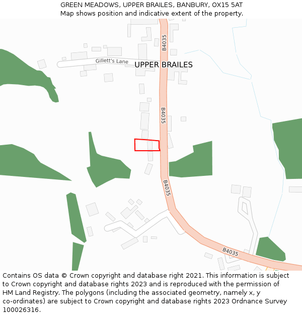 GREEN MEADOWS, UPPER BRAILES, BANBURY, OX15 5AT: Location map and indicative extent of plot