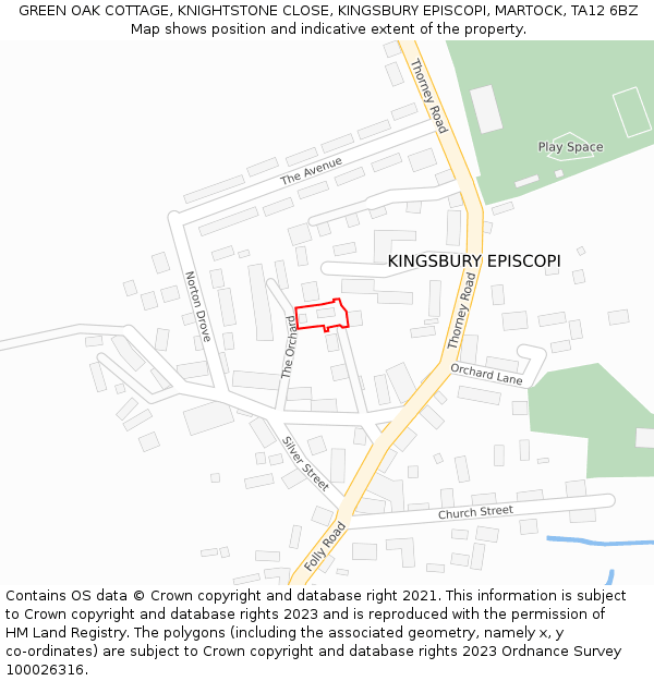 GREEN OAK COTTAGE, KNIGHTSTONE CLOSE, KINGSBURY EPISCOPI, MARTOCK, TA12 6BZ: Location map and indicative extent of plot