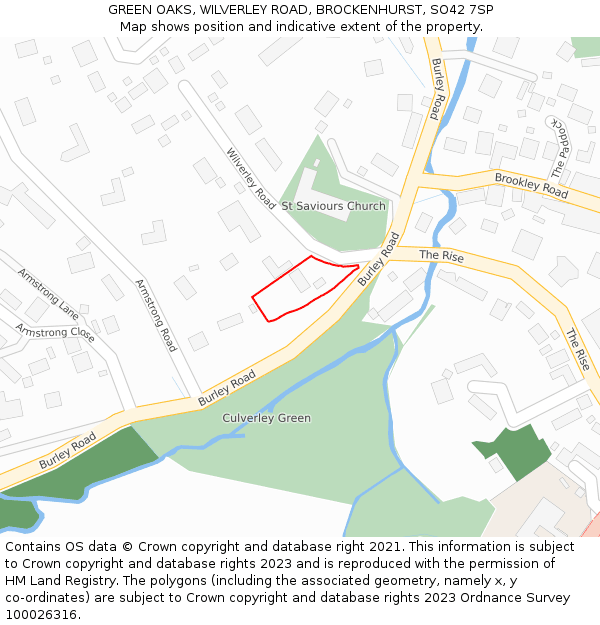 GREEN OAKS, WILVERLEY ROAD, BROCKENHURST, SO42 7SP: Location map and indicative extent of plot