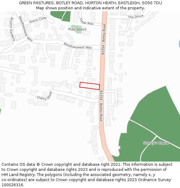 GREEN PASTURES, BOTLEY ROAD, HORTON HEATH, EASTLEIGH, SO50 7DU: Location map and indicative extent of plot