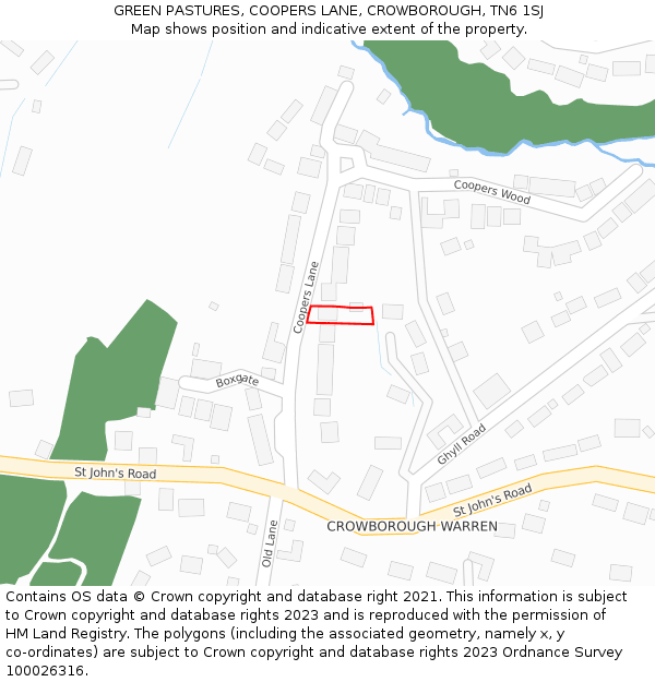 GREEN PASTURES, COOPERS LANE, CROWBOROUGH, TN6 1SJ: Location map and indicative extent of plot