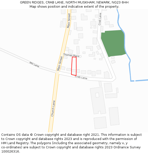 GREEN RIDGES, CRAB LANE, NORTH MUSKHAM, NEWARK, NG23 6HH: Location map and indicative extent of plot