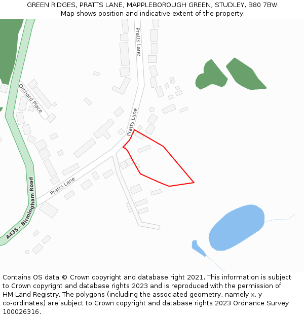 GREEN RIDGES, PRATTS LANE, MAPPLEBOROUGH GREEN, STUDLEY, B80 7BW: Location map and indicative extent of plot