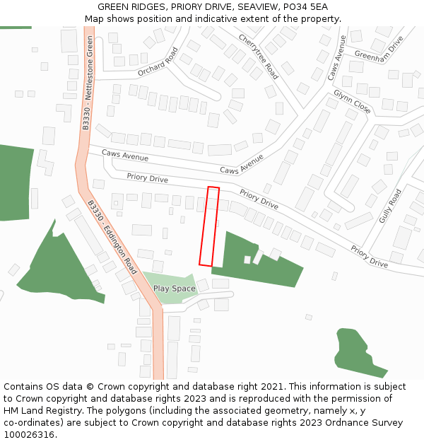 GREEN RIDGES, PRIORY DRIVE, SEAVIEW, PO34 5EA: Location map and indicative extent of plot