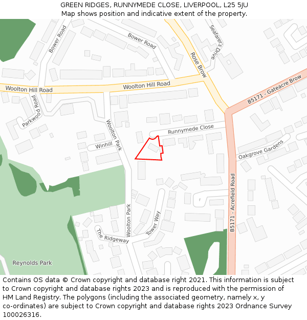 GREEN RIDGES, RUNNYMEDE CLOSE, LIVERPOOL, L25 5JU: Location map and indicative extent of plot
