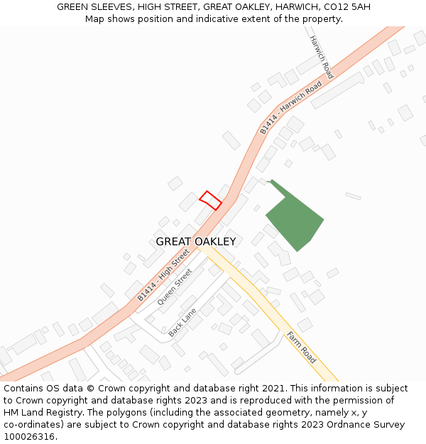GREEN SLEEVES, HIGH STREET, GREAT OAKLEY, HARWICH, CO12 5AH: Location map and indicative extent of plot