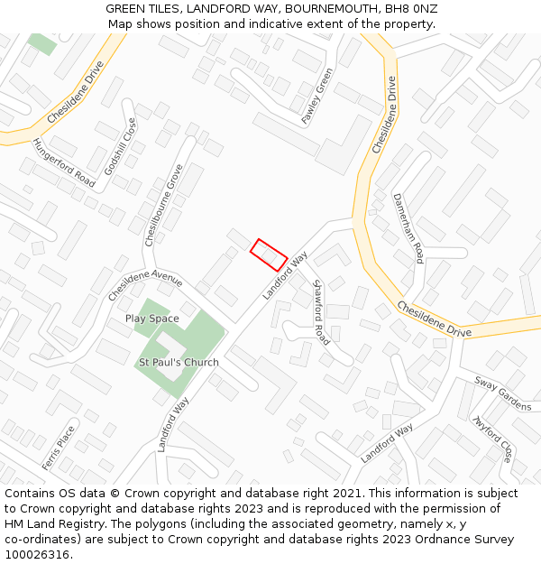GREEN TILES, LANDFORD WAY, BOURNEMOUTH, BH8 0NZ: Location map and indicative extent of plot
