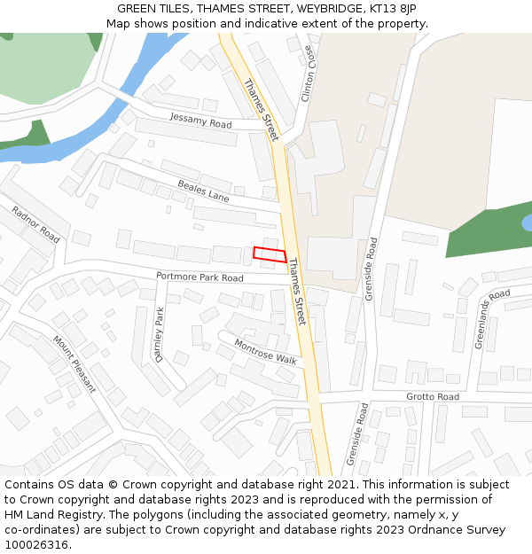 GREEN TILES, THAMES STREET, WEYBRIDGE, KT13 8JP: Location map and indicative extent of plot