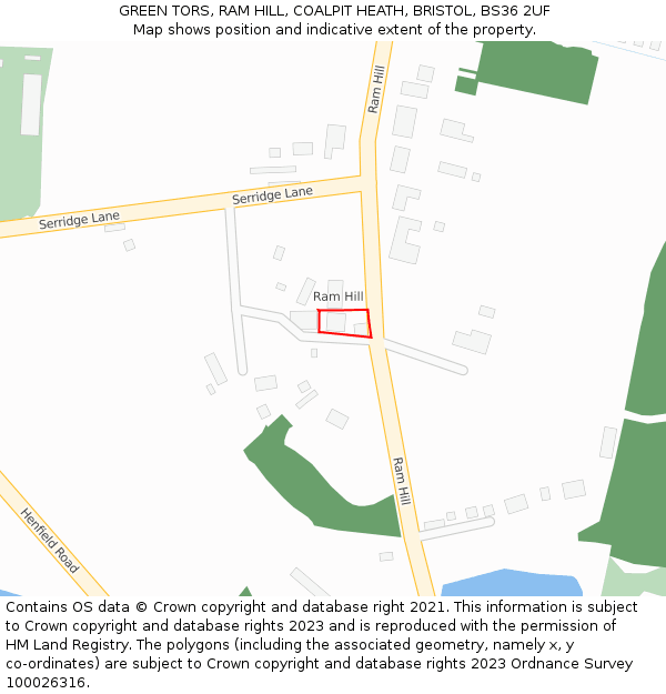 GREEN TORS, RAM HILL, COALPIT HEATH, BRISTOL, BS36 2UF: Location map and indicative extent of plot