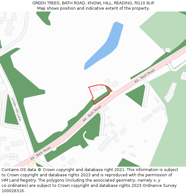 GREEN TREES, BATH ROAD, KNOWL HILL, READING, RG10 9UP: Location map and indicative extent of plot
