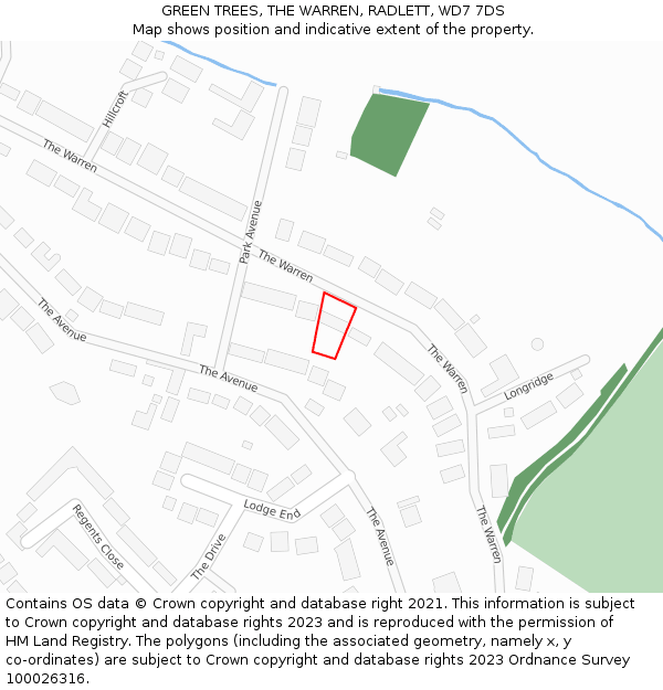 GREEN TREES, THE WARREN, RADLETT, WD7 7DS: Location map and indicative extent of plot