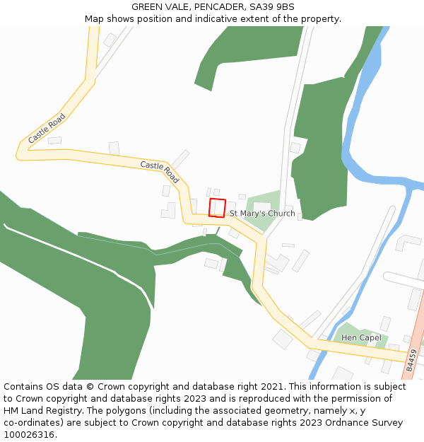 GREEN VALE, PENCADER, SA39 9BS: Location map and indicative extent of plot