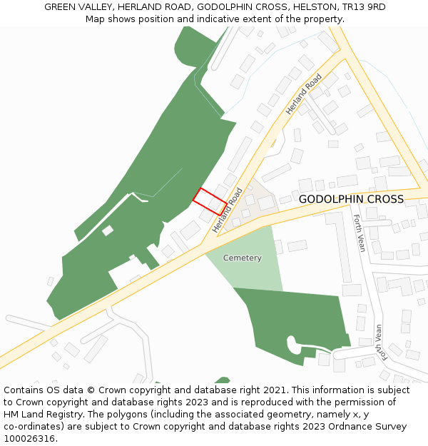 GREEN VALLEY, HERLAND ROAD, GODOLPHIN CROSS, HELSTON, TR13 9RD: Location map and indicative extent of plot