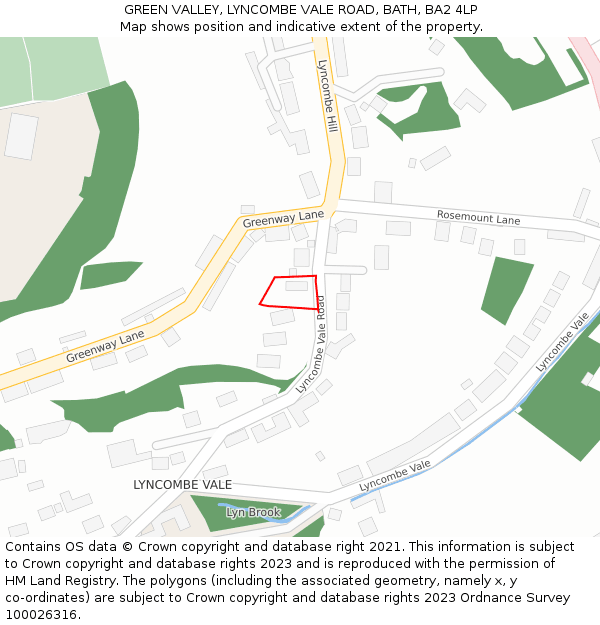 GREEN VALLEY, LYNCOMBE VALE ROAD, BATH, BA2 4LP: Location map and indicative extent of plot
