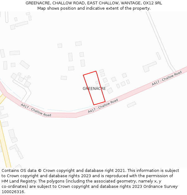 GREENACRE, CHALLOW ROAD, EAST CHALLOW, WANTAGE, OX12 9RL: Location map and indicative extent of plot