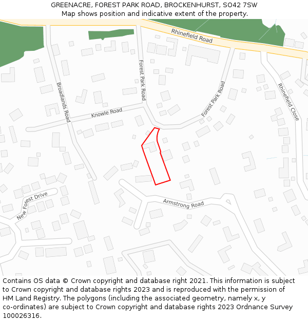 GREENACRE, FOREST PARK ROAD, BROCKENHURST, SO42 7SW: Location map and indicative extent of plot