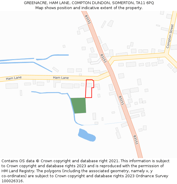 GREENACRE, HAM LANE, COMPTON DUNDON, SOMERTON, TA11 6PQ: Location map and indicative extent of plot