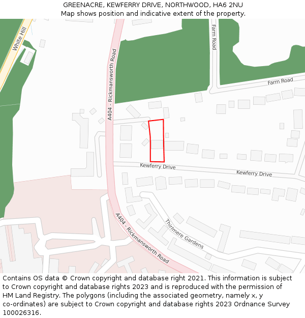 GREENACRE, KEWFERRY DRIVE, NORTHWOOD, HA6 2NU: Location map and indicative extent of plot