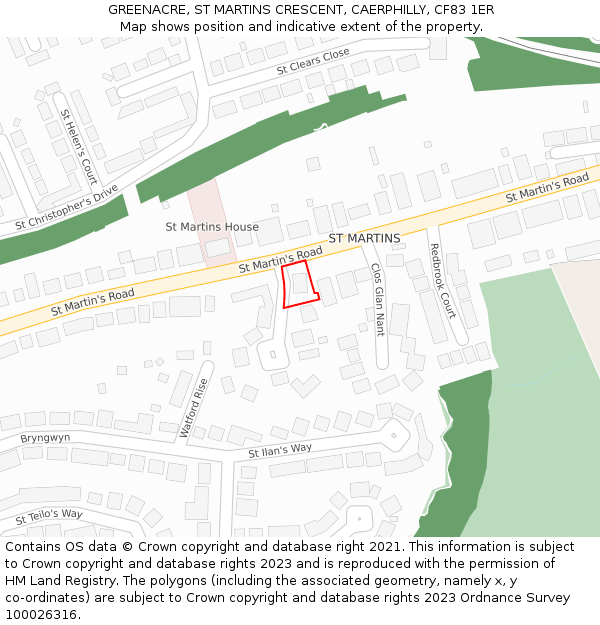 GREENACRE, ST MARTINS CRESCENT, CAERPHILLY, CF83 1ER: Location map and indicative extent of plot