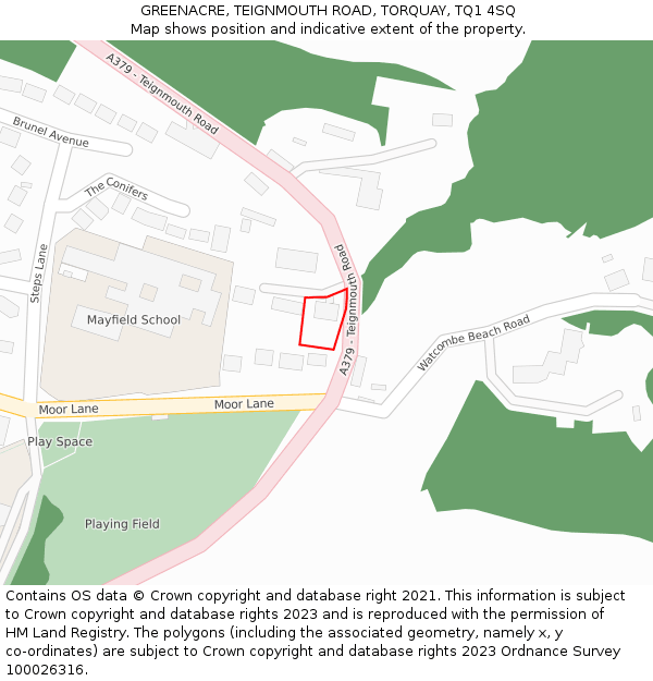 GREENACRE, TEIGNMOUTH ROAD, TORQUAY, TQ1 4SQ: Location map and indicative extent of plot