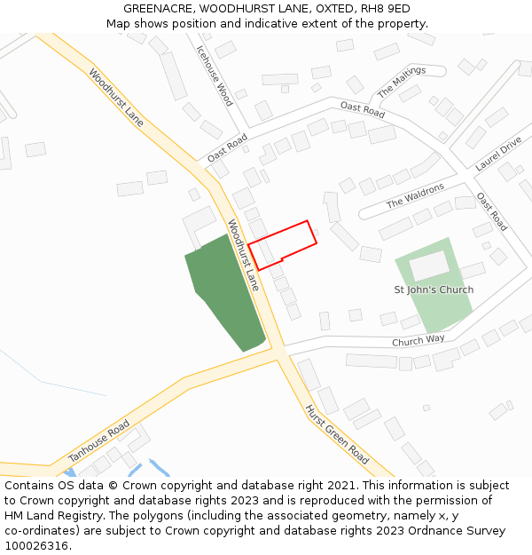 GREENACRE, WOODHURST LANE, OXTED, RH8 9ED: Location map and indicative extent of plot