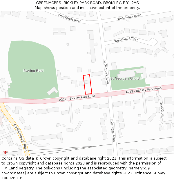 GREENACRES, BICKLEY PARK ROAD, BROMLEY, BR1 2AS: Location map and indicative extent of plot
