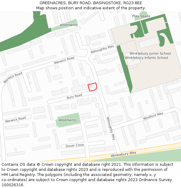 GREENACRES, BURY ROAD, BASINGSTOKE, RG23 8EE: Location map and indicative extent of plot