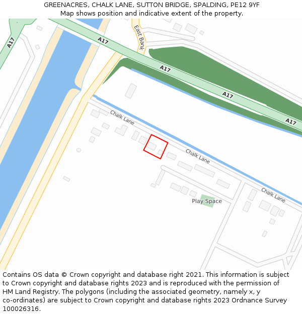 GREENACRES, CHALK LANE, SUTTON BRIDGE, SPALDING, PE12 9YF: Location map and indicative extent of plot